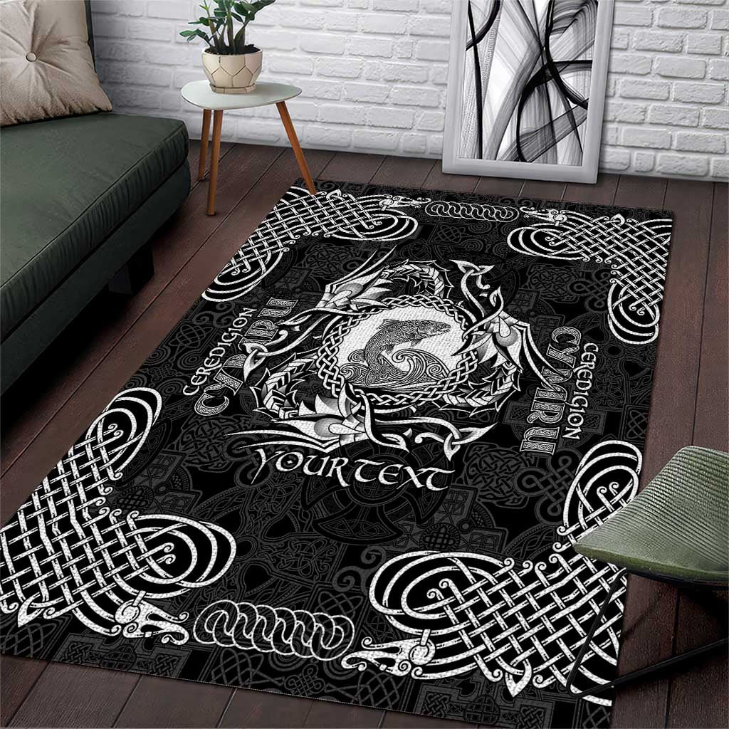 Personalized Cardiganshire Ceredigion Area Rug Black Leaping Salmon Celtic-inspired - Wonder Print Shop