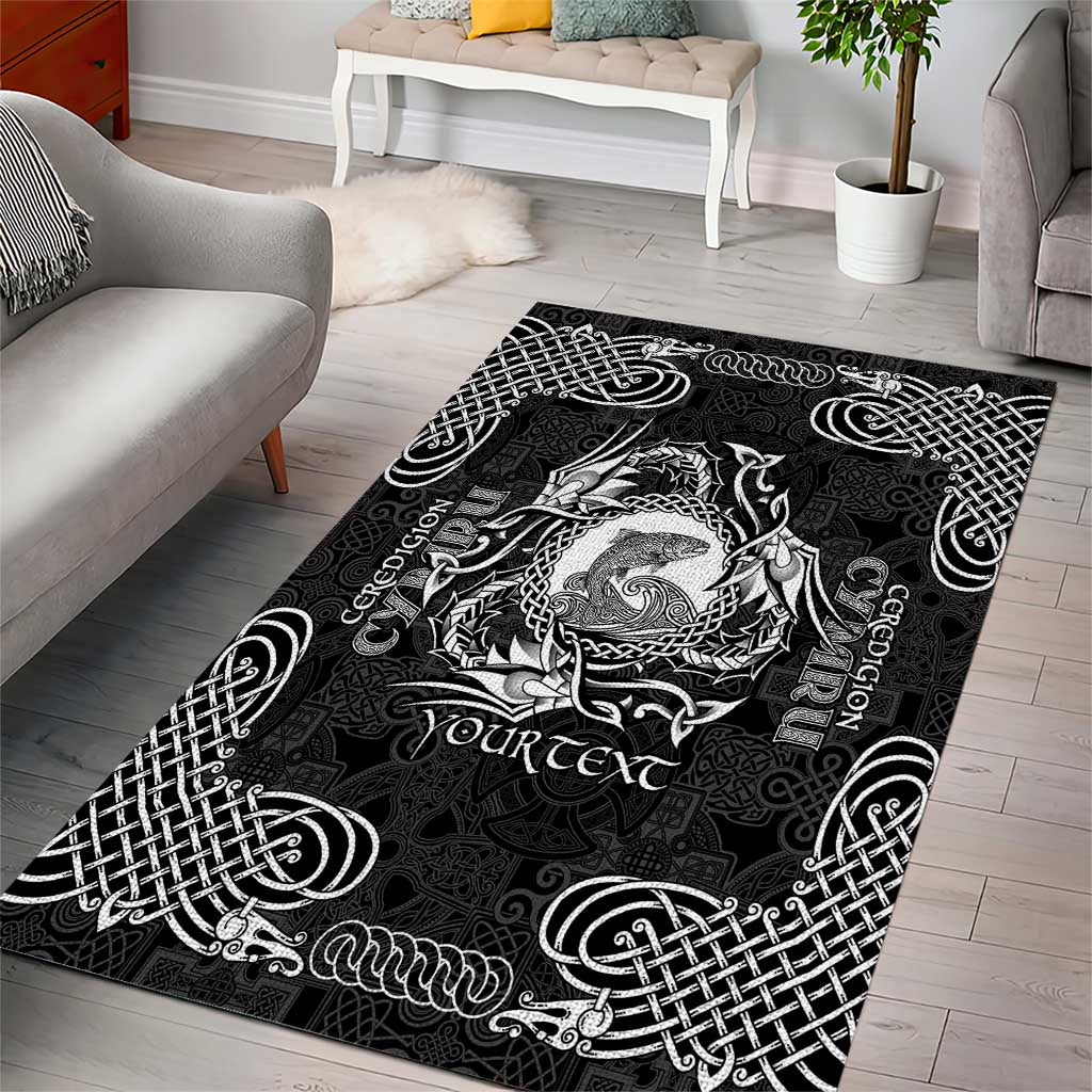 Personalized Cardiganshire Ceredigion Area Rug Black Leaping Salmon Celtic-inspired - Wonder Print Shop