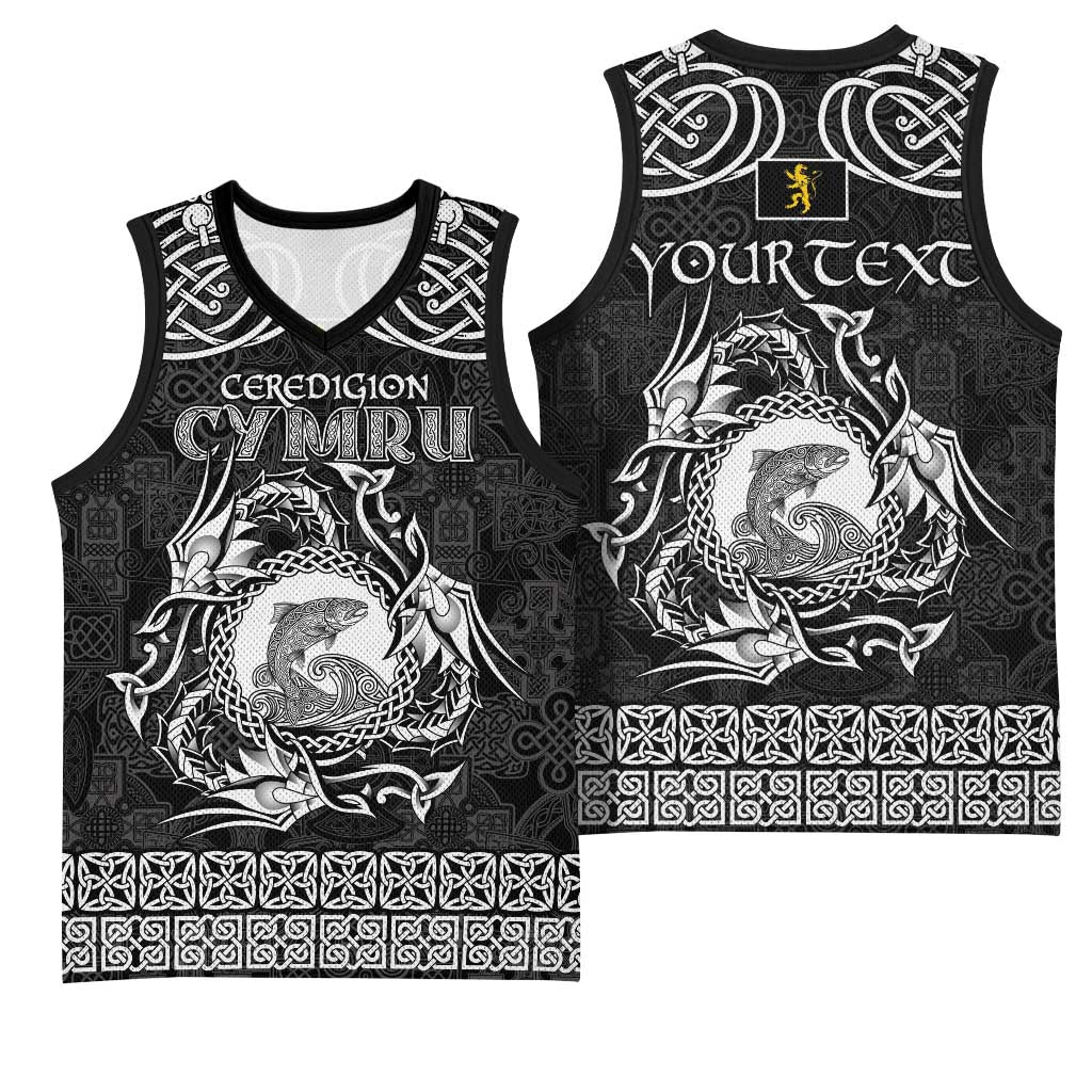 Personalized Cardiganshire Ceredigion Basketball Jersey Black Leaping Salmon Celtic-inspired - Wonder Print Shop