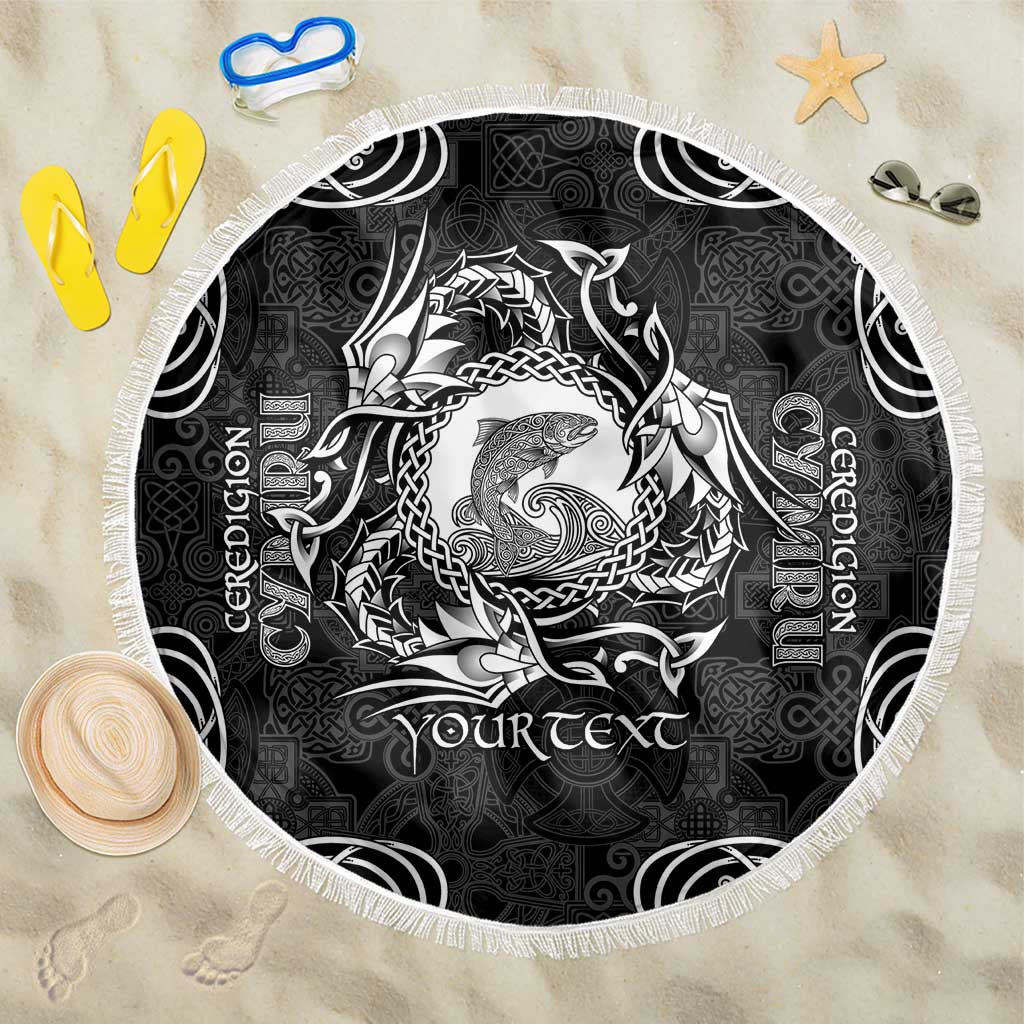 Personalized Cardiganshire Ceredigion Beach Blanket Black Leaping Salmon Celtic-inspired - Wonder Print Shop