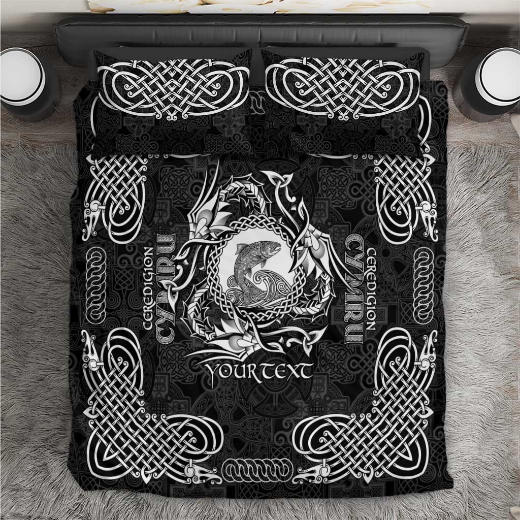 Personalized Cardiganshire Ceredigion Bedding Set Black Leaping Salmon Celtic-inspired - Wonder Print Shop