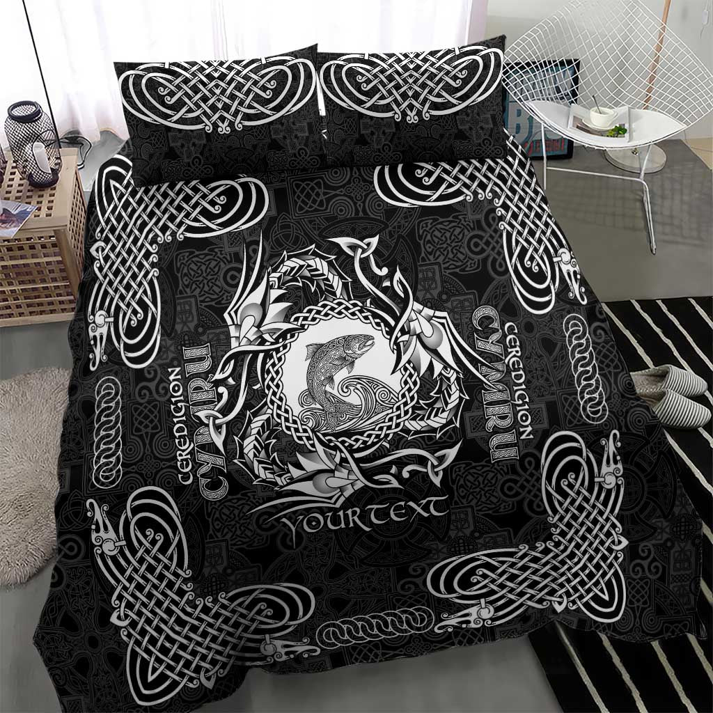 Personalized Cardiganshire Ceredigion Bedding Set Black Leaping Salmon Celtic-inspired - Wonder Print Shop