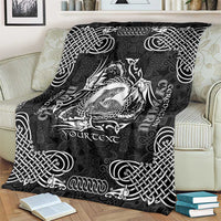 Personalized Cardiganshire Ceredigion Blanket Black Leaping Salmon Celtic-inspired - Wonder Print Shop