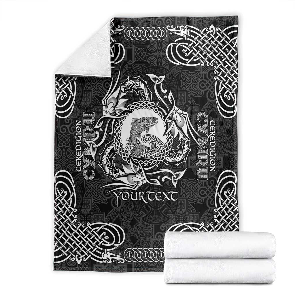 Personalized Cardiganshire Ceredigion Blanket Black Leaping Salmon Celtic-inspired - Wonder Print Shop