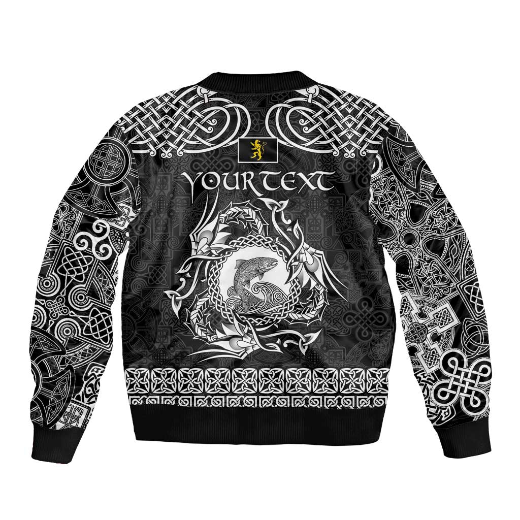 Personalized Cardiganshire Ceredigion Bomber Jacket Black Leaping Salmon Celtic-inspired - Wonder Print Shop