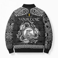 Personalized Cardiganshire Ceredigion Bomber Puffer Jacket Black Leaping Salmon Celtic-inspired - Wonder Print Shop