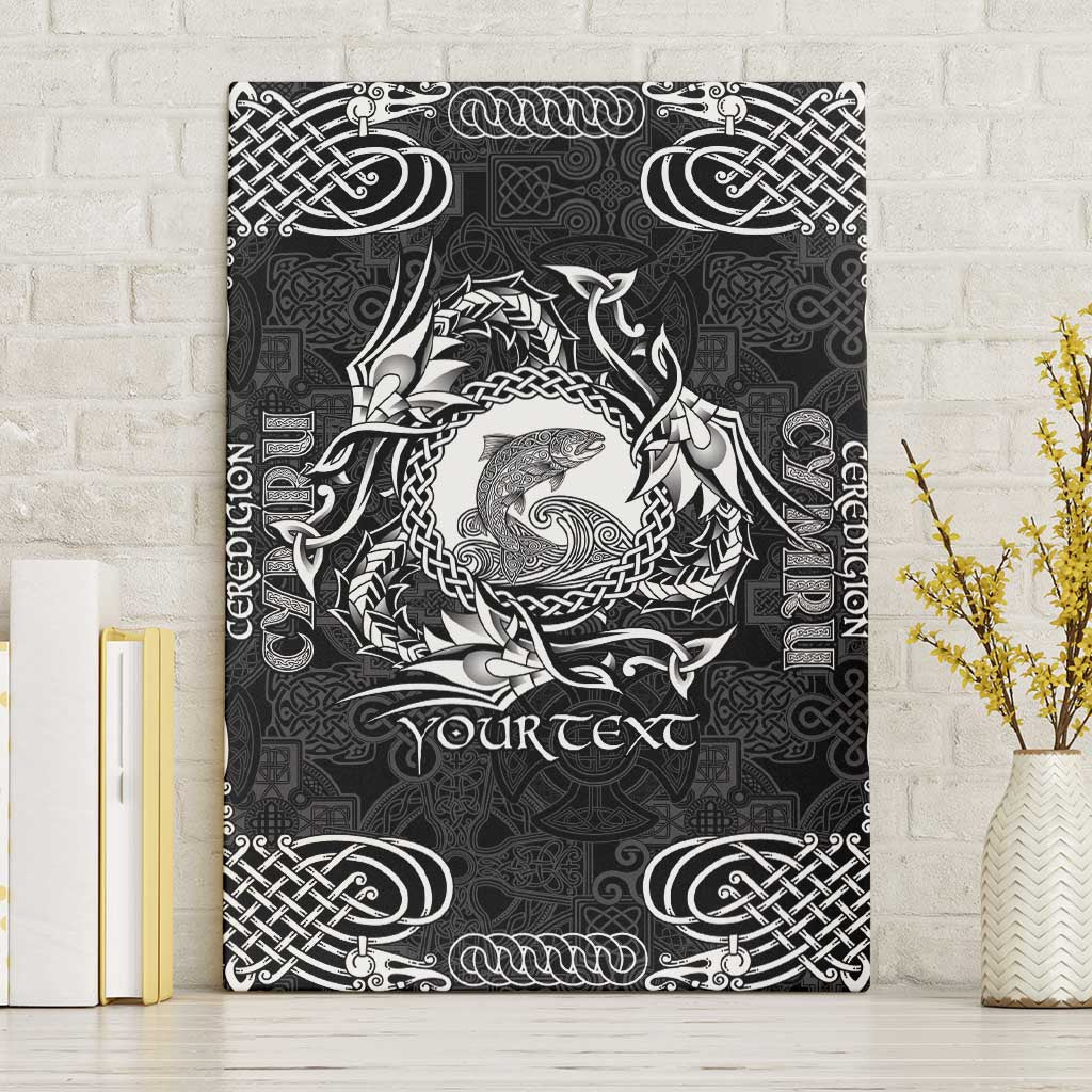 Personalized Cardiganshire Ceredigion Canvas Wall Art Black Leaping Salmon Celtic-inspired - Wonder Print Shop