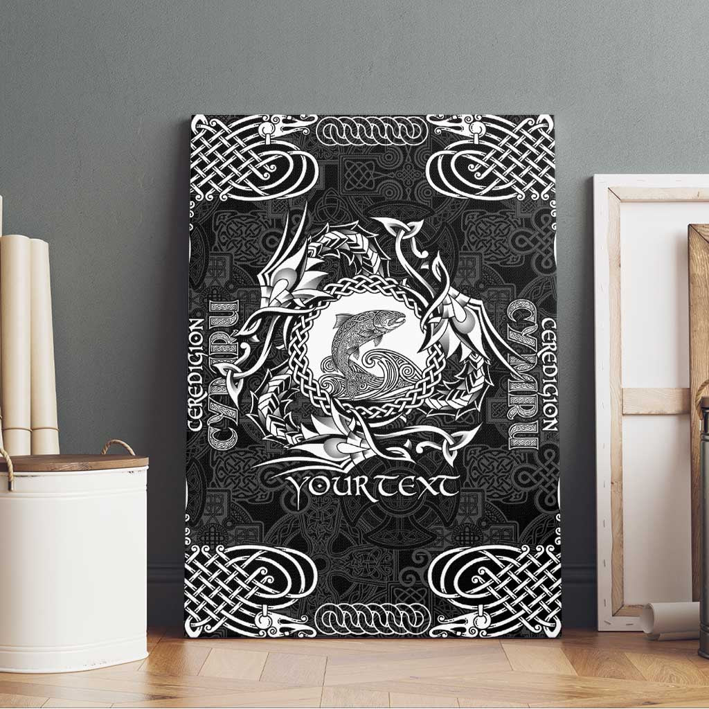 Personalized Cardiganshire Ceredigion Canvas Wall Art Black Leaping Salmon Celtic-inspired - Wonder Print Shop