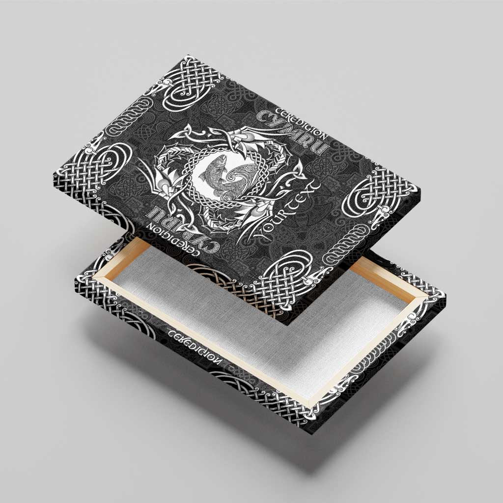 Personalized Cardiganshire Ceredigion Canvas Wall Art Black Leaping Salmon Celtic-inspired - Wonder Print Shop