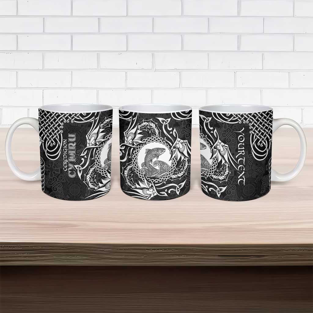 Personalized Cardiganshire Ceredigion Ceramic Mug Black Leaping Salmon Celtic-inspired - Wonder Print Shop