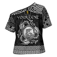 Personalized Cardiganshire Ceredigion Cross Shoulder Shirt Black Leaping Salmon Celtic-inspired - Wonder Print Shop