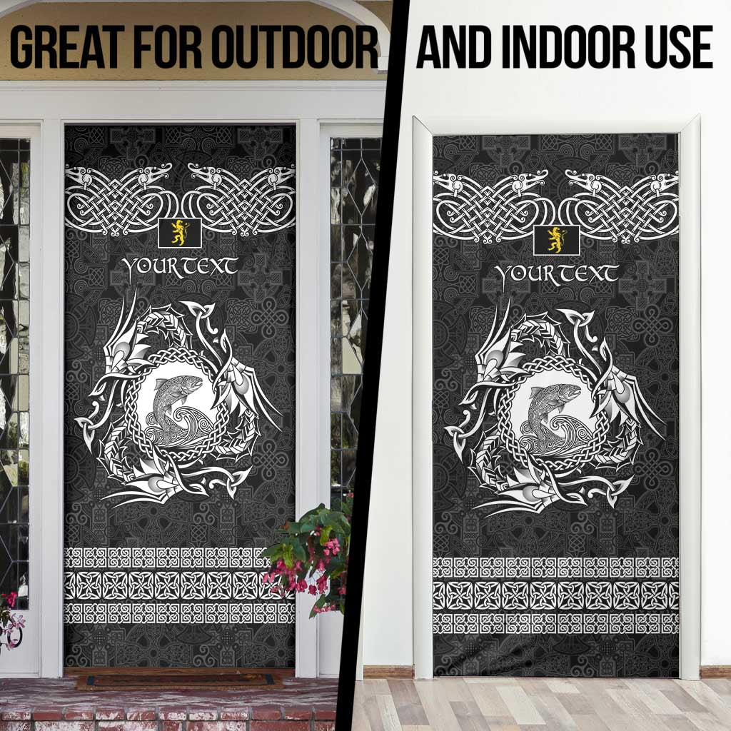 Personalized Cardiganshire Ceredigion Door Cover Black Leaping Salmon Celtic-inspired - Wonder Print Shop