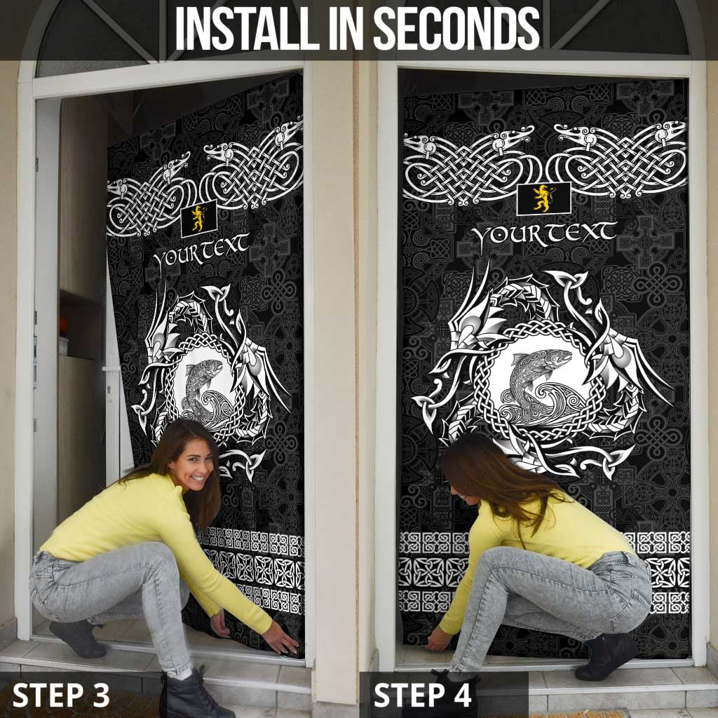 Personalized Cardiganshire Ceredigion Door Cover Black Leaping Salmon Celtic-inspired - Wonder Print Shop