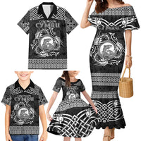 Personalized Cardiganshire Ceredigion Family Matching Mermaid Dress and Hawaiian Shirt Black Leaping Salmon Celtic-inspired - Wonder Print Shop