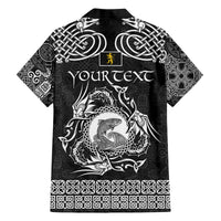 Personalized Cardiganshire Ceredigion Family Matching Off The Shoulder Long Sleeve Dress and Hawaiian Shirt Black Leaping Salmon Celtic-inspired - Wonder Print Shop