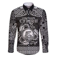 Personalized Cardiganshire Ceredigion Family Matching Off Shoulder Maxi Dress and Hawaiian Shirt Black Leaping Salmon Celtic-inspired - Wonder Print Shop