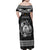Personalized Cardiganshire Ceredigion Family Matching Off Shoulder Maxi Dress and Hawaiian Shirt Black Leaping Salmon Celtic-inspired - Wonder Print Shop