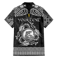 Personalized Cardiganshire Ceredigion Family Matching Off Shoulder Short Dress and Hawaiian Shirt Black Leaping Salmon Celtic-inspired - Wonder Print Shop