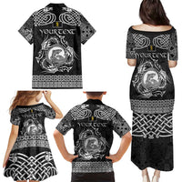 Personalized Cardiganshire Ceredigion Family Matching Puletasi and Hawaiian Shirt Black Leaping Salmon Celtic-inspired - Wonder Print Shop