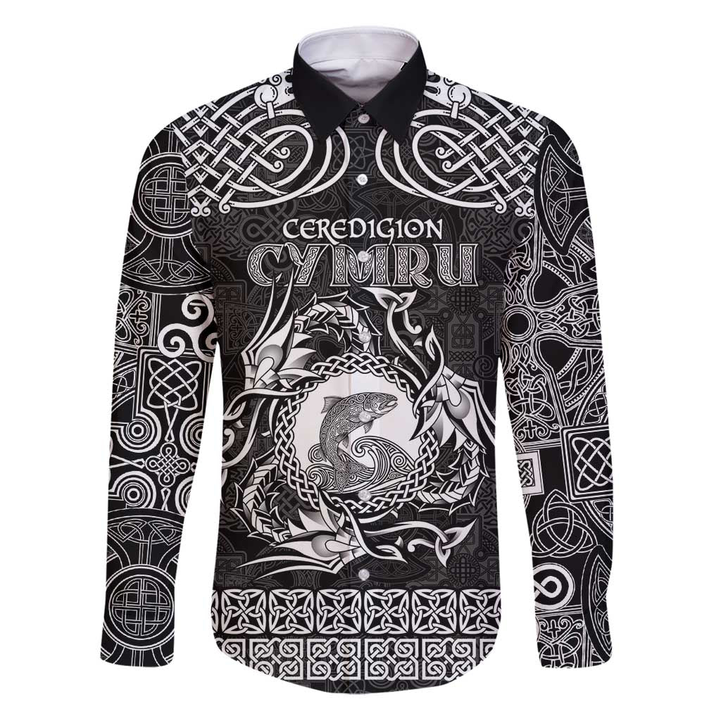 Personalized Cardiganshire Ceredigion Family Matching Puletasi and Hawaiian Shirt Black Leaping Salmon Celtic-inspired - Wonder Print Shop