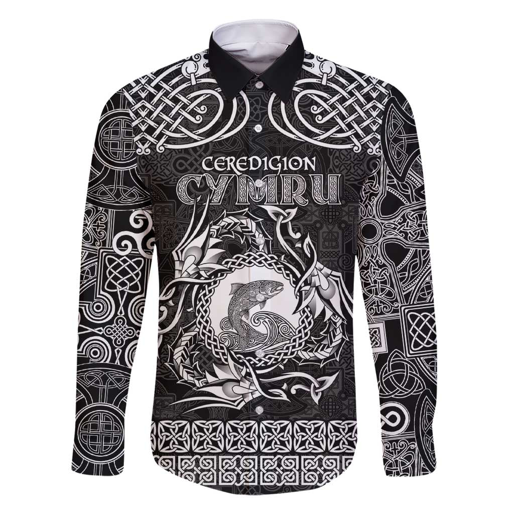 Personalized Cardiganshire Ceredigion Family Matching Short Sleeve Bodycon Dress and Hawaiian Shirt Black Leaping Salmon Celtic-inspired - Wonder Print Shop