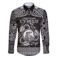 Personalized Cardiganshire Ceredigion Family Matching Short Sleeve Bodycon Dress and Hawaiian Shirt Black Leaping Salmon Celtic-inspired - Wonder Print Shop