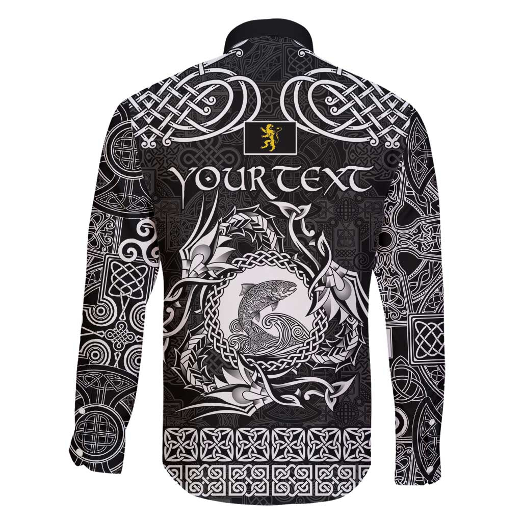 Personalized Cardiganshire Ceredigion Family Matching Short Sleeve Bodycon Dress and Hawaiian Shirt Black Leaping Salmon Celtic-inspired - Wonder Print Shop