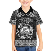Personalized Cardiganshire Ceredigion Family Matching Short Sleeve Bodycon Dress and Hawaiian Shirt Black Leaping Salmon Celtic-inspired - Wonder Print Shop