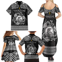 Personalized Cardiganshire Ceredigion Family Matching Summer Maxi Dress and Hawaiian Shirt Black Leaping Salmon Celtic-inspired - Wonder Print Shop