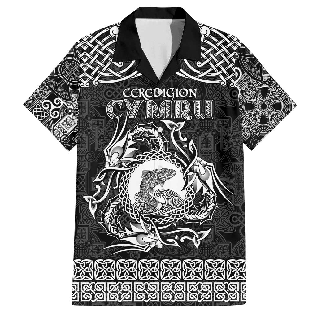 Personalized Cardiganshire Ceredigion Family Matching Summer Maxi Dress and Hawaiian Shirt Black Leaping Salmon Celtic-inspired - Wonder Print Shop