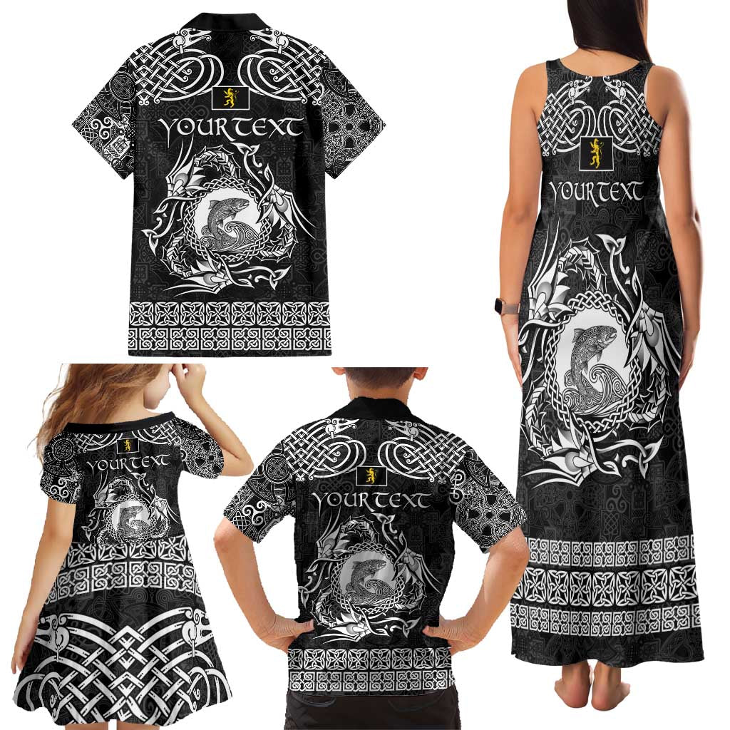 Personalized Cardiganshire Ceredigion Family Matching Tank Maxi Dress and Hawaiian Shirt Black Leaping Salmon Celtic-inspired - Wonder Print Shop