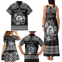 Personalized Cardiganshire Ceredigion Family Matching Tank Maxi Dress and Hawaiian Shirt Black Leaping Salmon Celtic-inspired - Wonder Print Shop