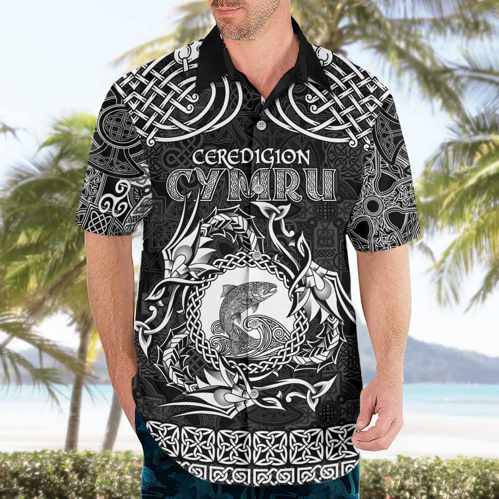 Personalized Cardiganshire Ceredigion Hawaiian Shirt Black Leaping Salmon Celtic-inspired - Wonder Print Shop