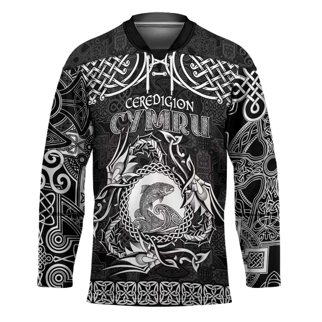 Personalized Cardiganshire Ceredigion Hockey Jersey Black Leaping Salmon Celtic-inspired - Wonder Print Shop