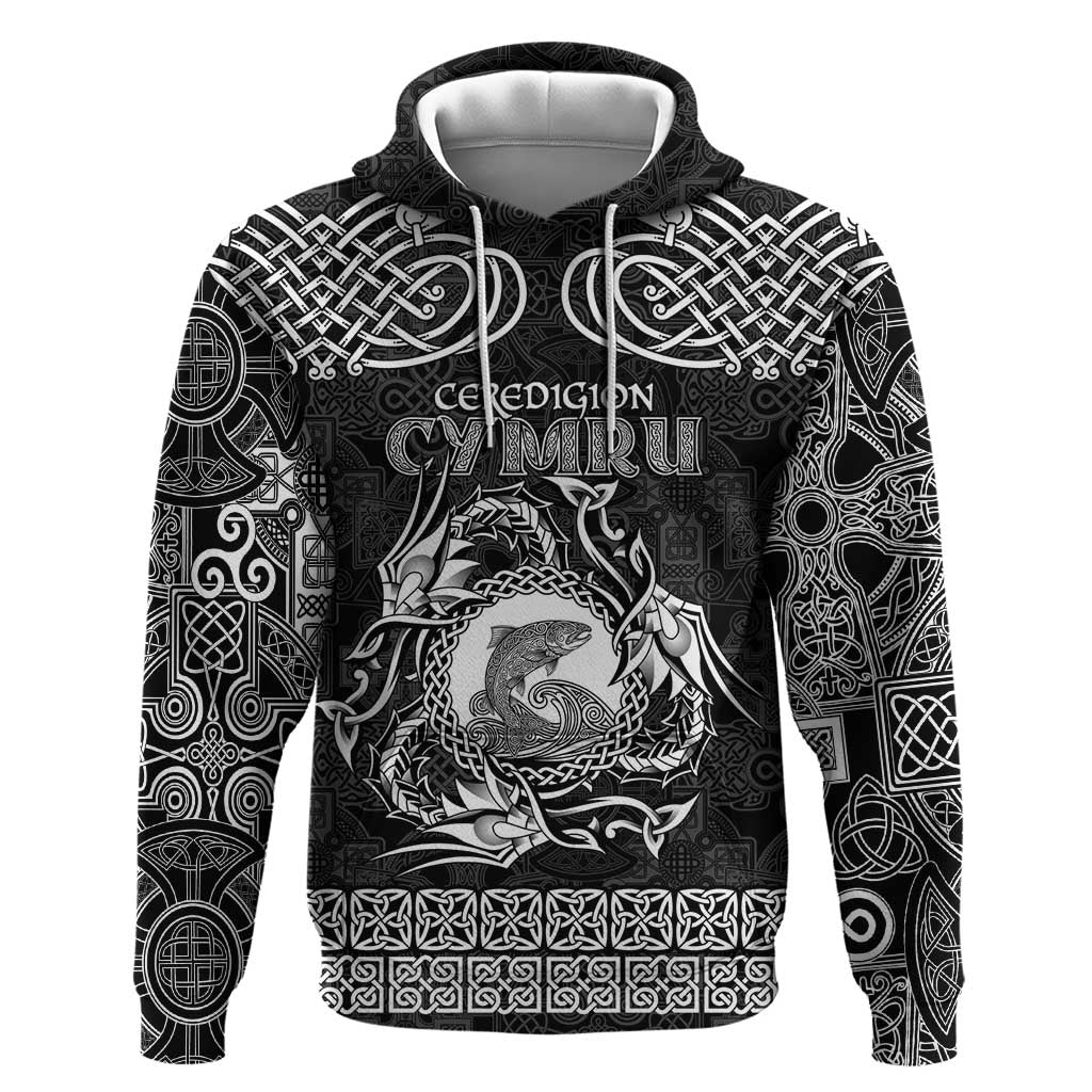 Personalized Cardiganshire Ceredigion Hoodie Black Leaping Salmon Celtic-inspired - Wonder Print Shop