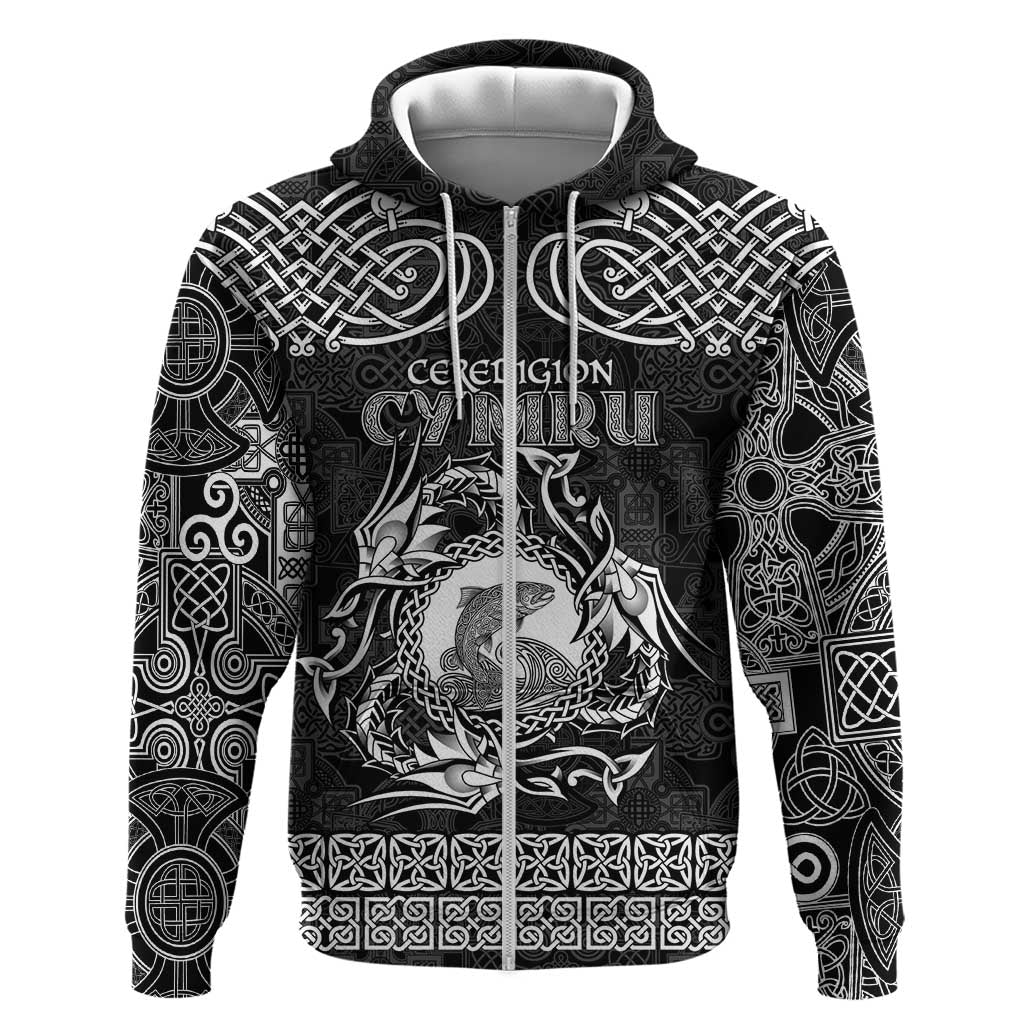 Personalized Cardiganshire Ceredigion Hoodie Black Leaping Salmon Celtic-inspired - Wonder Print Shop