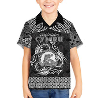 Personalized Cardiganshire Ceredigion Kid Hawaiian Shirt Black Leaping Salmon Celtic-inspired - Wonder Print Shop