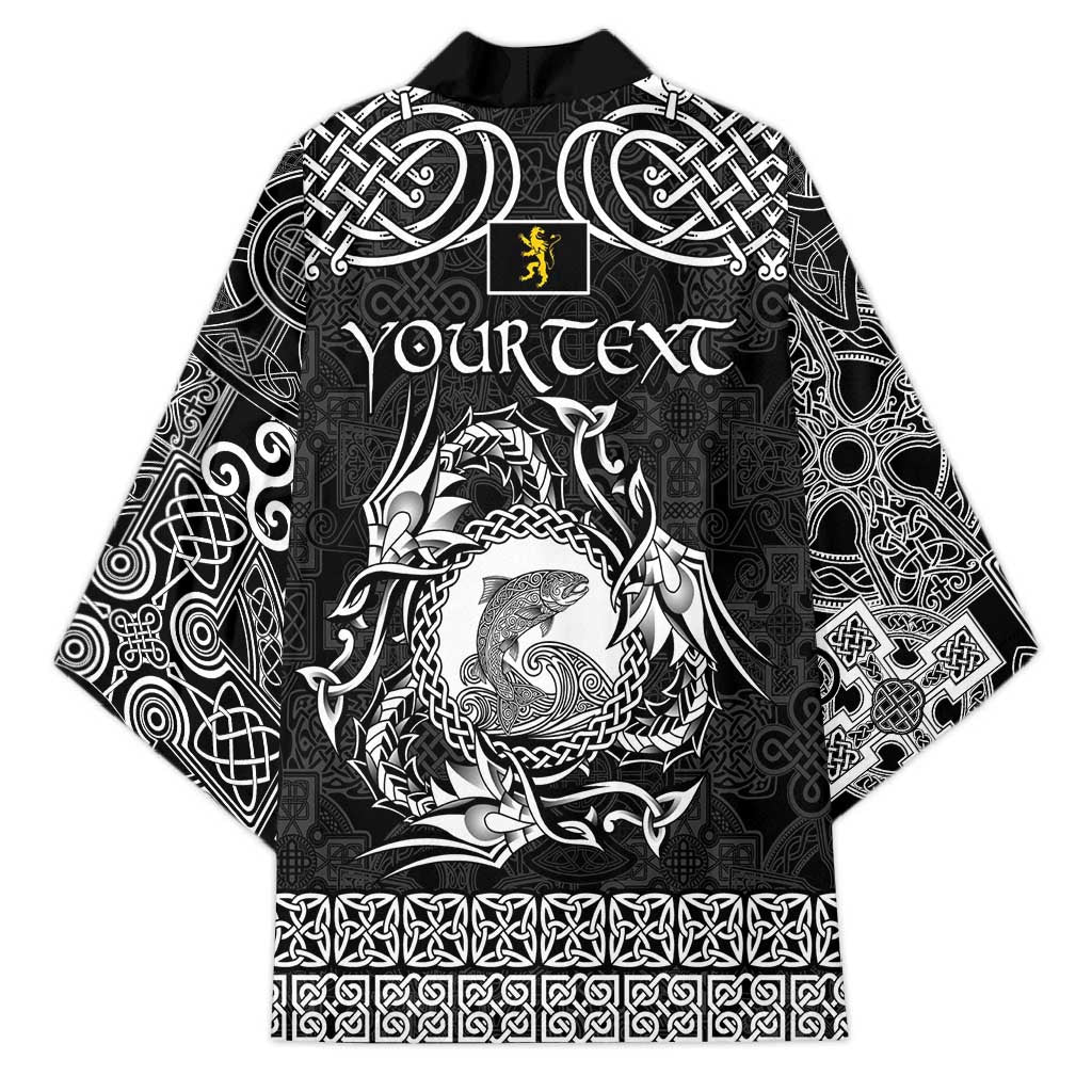 Personalized Cardiganshire Ceredigion Kimono Black Leaping Salmon Celtic-inspired - Wonder Print Shop