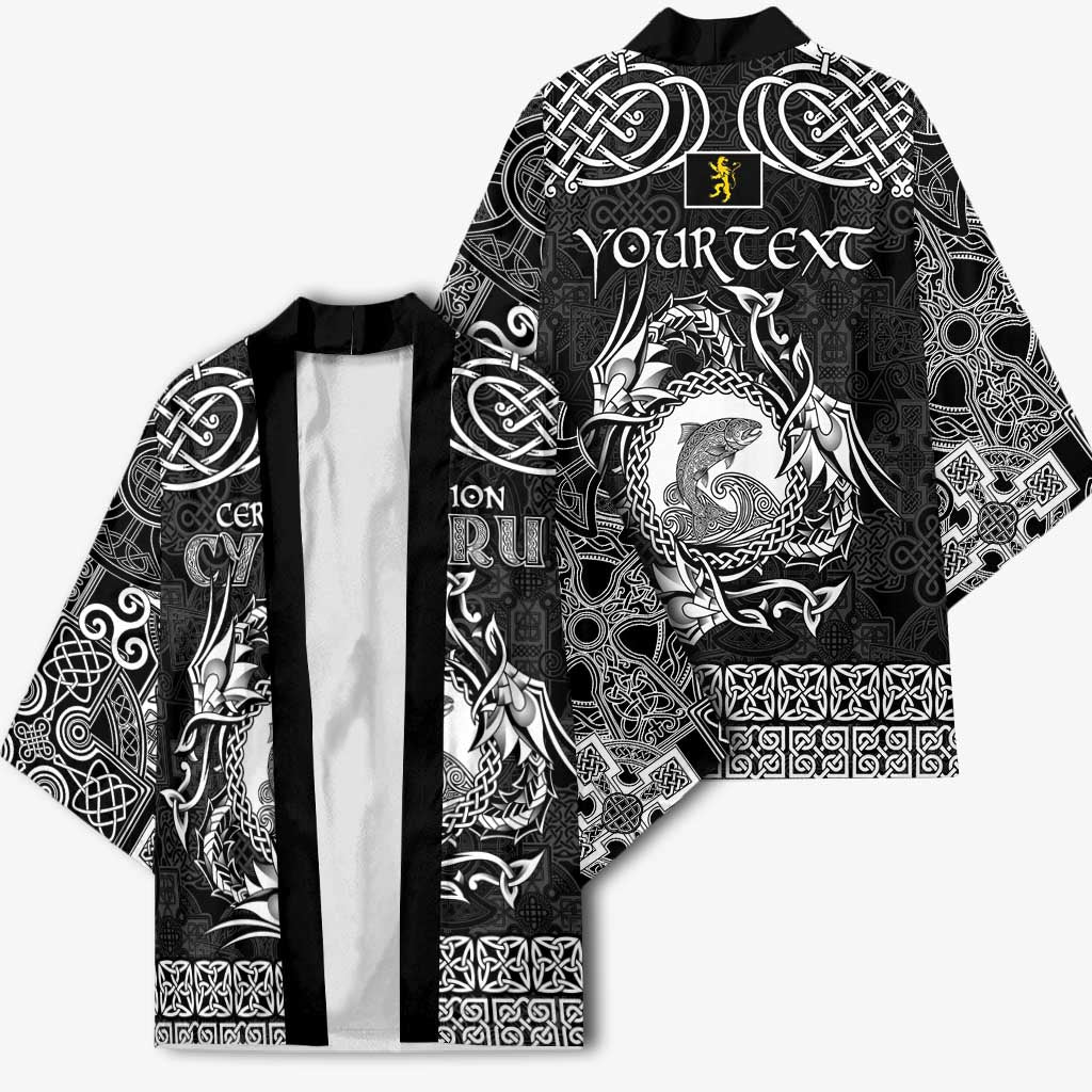 Personalized Cardiganshire Ceredigion Kimono Black Leaping Salmon Celtic-inspired - Wonder Print Shop