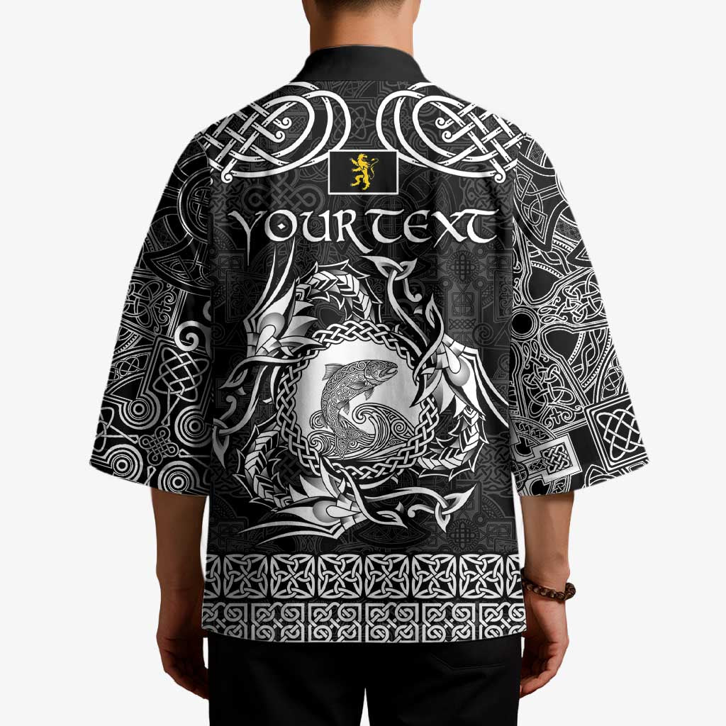 Personalized Cardiganshire Ceredigion Kimono Black Leaping Salmon Celtic-inspired - Wonder Print Shop