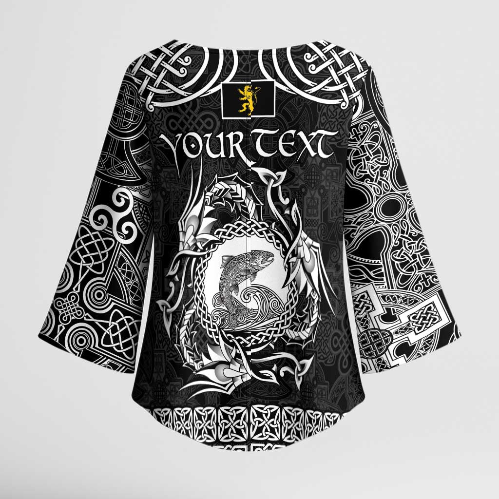 Personalized Cardiganshire Ceredigion Kimono Sleeve Blouse Black Leaping Salmon Celtic-inspired - Wonder Print Shop