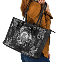 Personalized Cardiganshire Ceredigion Leather Tote Bag Black Leaping Salmon Celtic-inspired - Wonder Print Shop