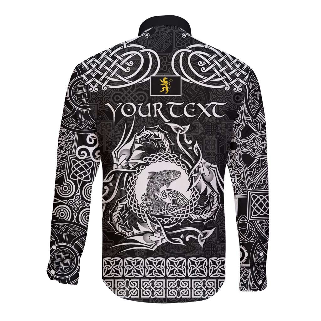 Personalized Cardiganshire Ceredigion Long Sleeve Button Shirt Black Leaping Salmon Celtic-inspired - Wonder Print Shop