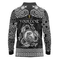 Personalized Cardiganshire Ceredigion Long Sleeve Polo Shirt Black Leaping Salmon Celtic-inspired - Wonder Print Shop