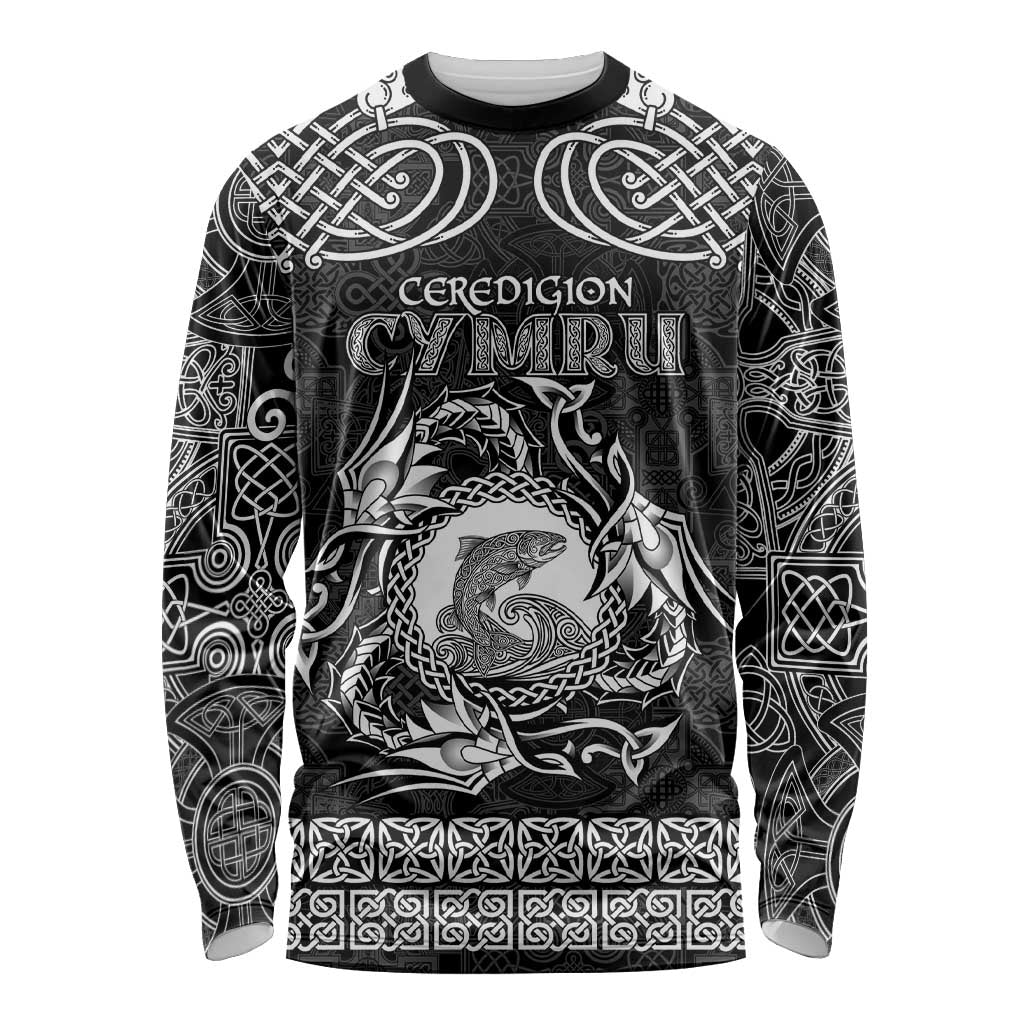 Personalized Cardiganshire Ceredigion Long Sleeve Shirt Black Leaping Salmon Celtic-inspired - Wonder Print Shop