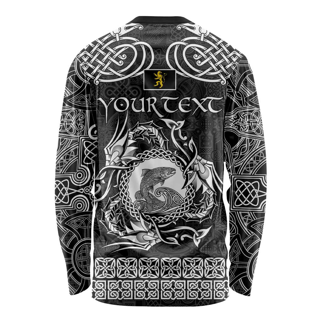 Personalized Cardiganshire Ceredigion Long Sleeve Shirt Black Leaping Salmon Celtic-inspired - Wonder Print Shop