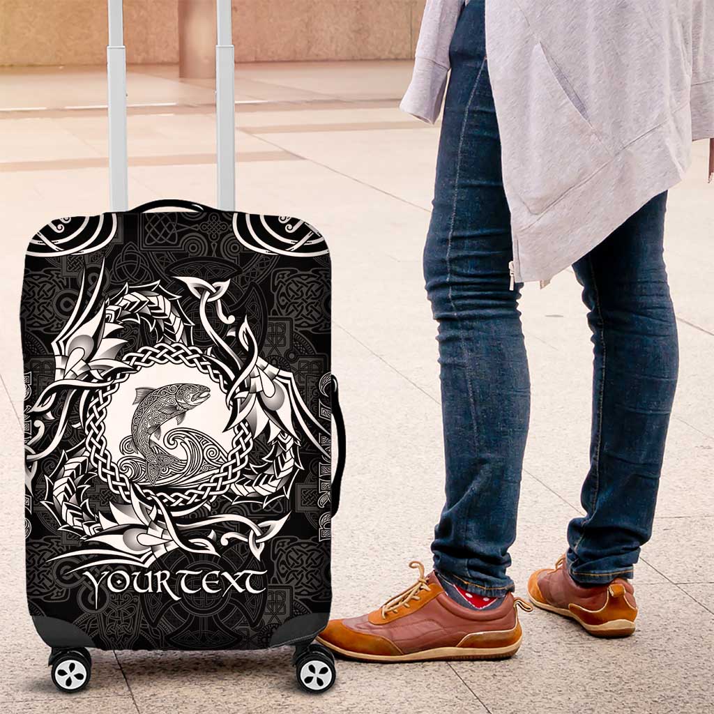 Personalized Cardiganshire Ceredigion Luggage Cover Black Leaping Salmon Celtic-inspired - Wonder Print Shop