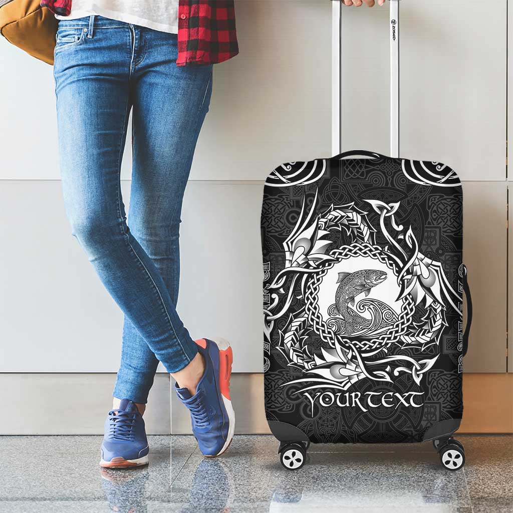 Personalized Cardiganshire Ceredigion Luggage Cover Black Leaping Salmon Celtic-inspired - Wonder Print Shop