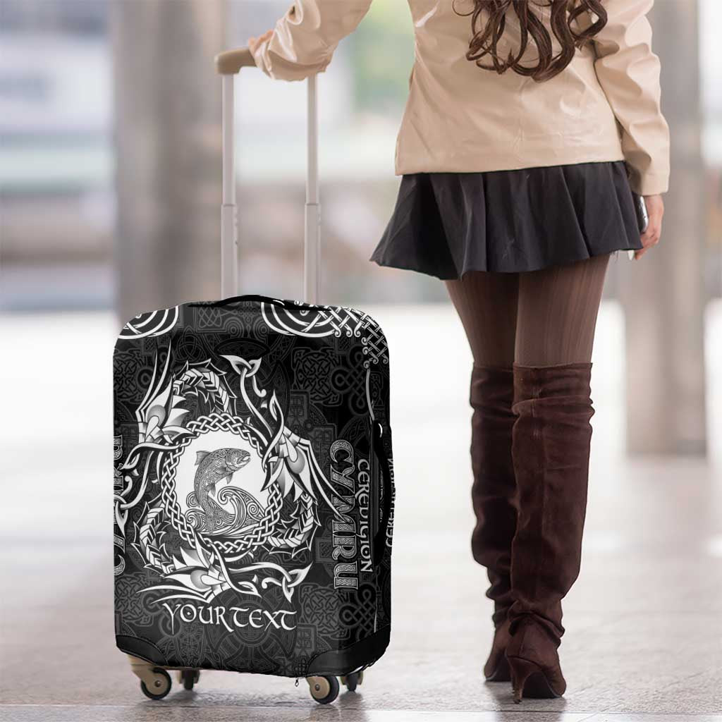 Personalized Cardiganshire Ceredigion Luggage Cover Black Leaping Salmon Celtic-inspired - Wonder Print Shop
