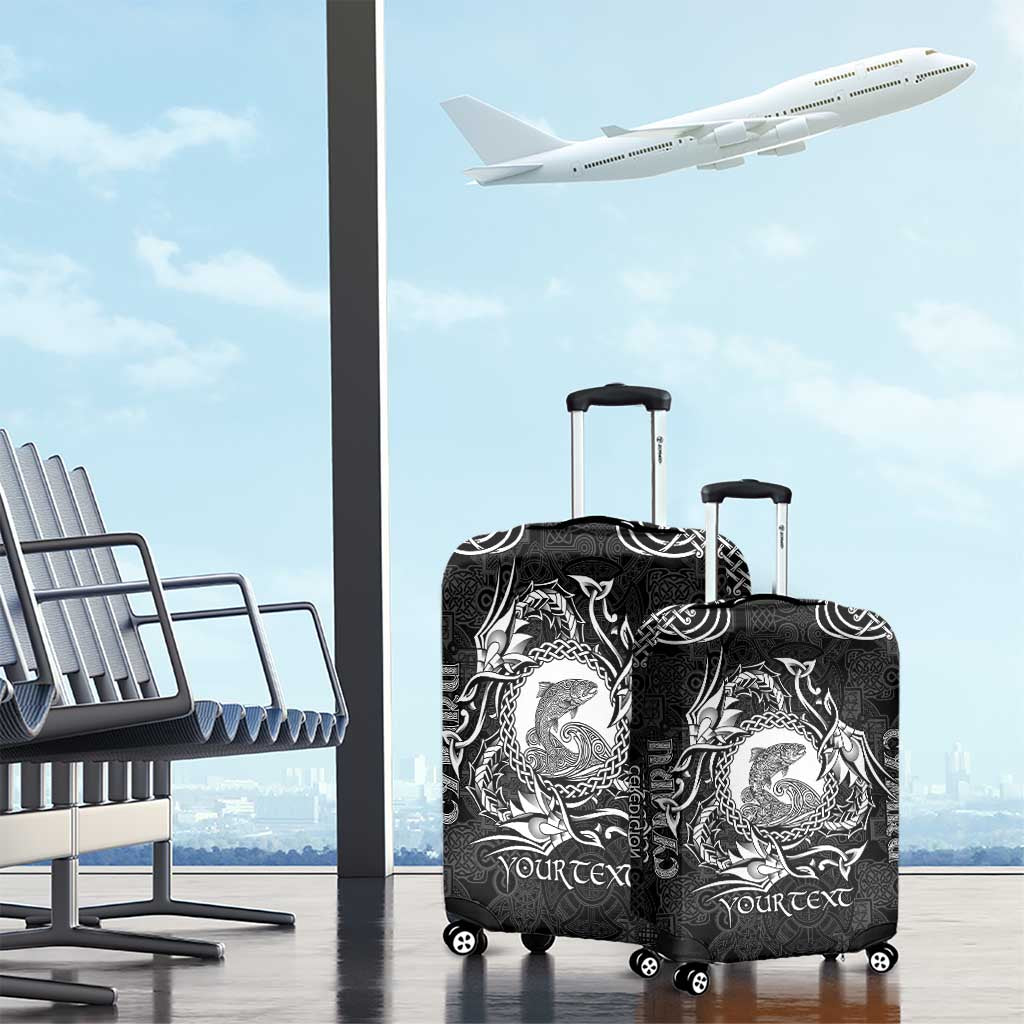 Personalized Cardiganshire Ceredigion Luggage Cover Black Leaping Salmon Celtic-inspired - Wonder Print Shop